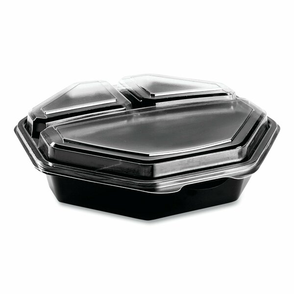 Solo OctaView Hinged-Lid Cold Food Containers, 3-Compartment, 36 oz, Black/Clear, Plastic, 100PK 864628-PS94